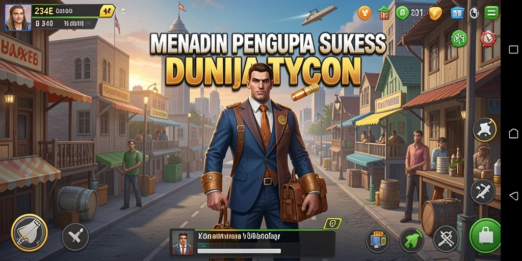 Screenshot gameplay 234E yang menunjukkan aksi bisnis yang menarik.