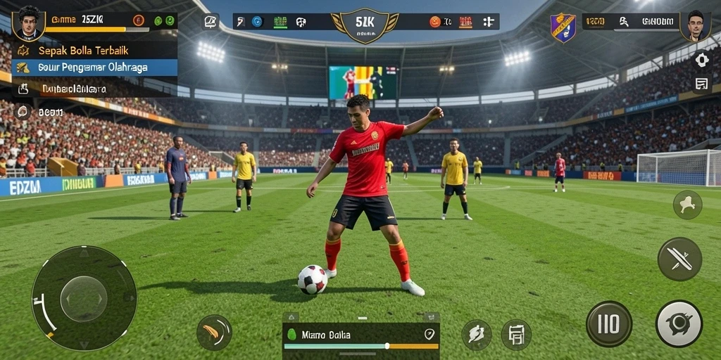 Screenshot gameplay 5ZK menampilkan aksi sepak bola yang seru dan mendebarkan.