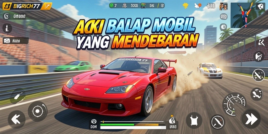 Tangkapan layar gameplay BIGRICH77 menampilkan aksi balap yang mendebarkan.
