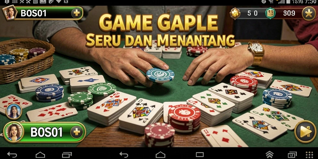 Screenshot gameplay Gaple menunjukkan suasana permainan yang seru.