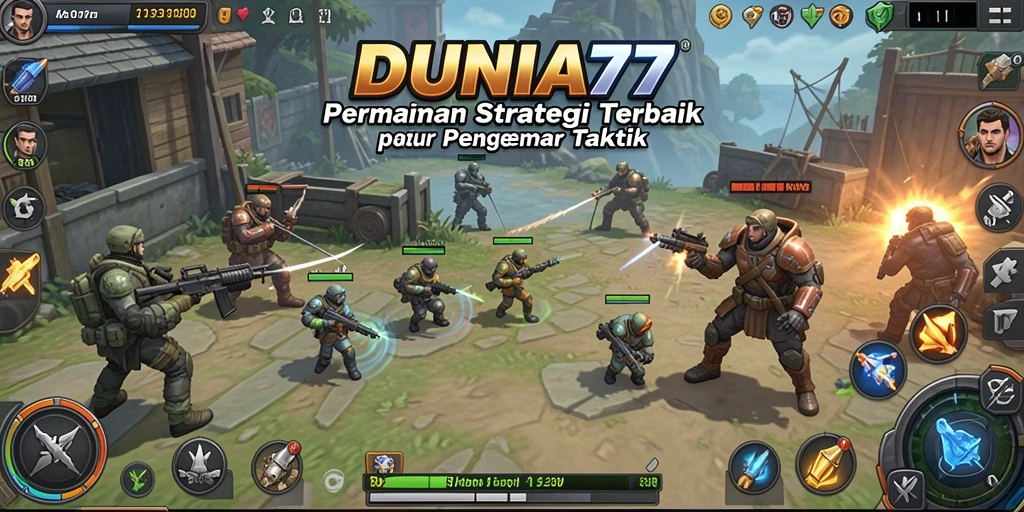 Tampilan gameplay DUNIA77 menampilkan taktik cerdas dan pertempuran yang mendebarkan.