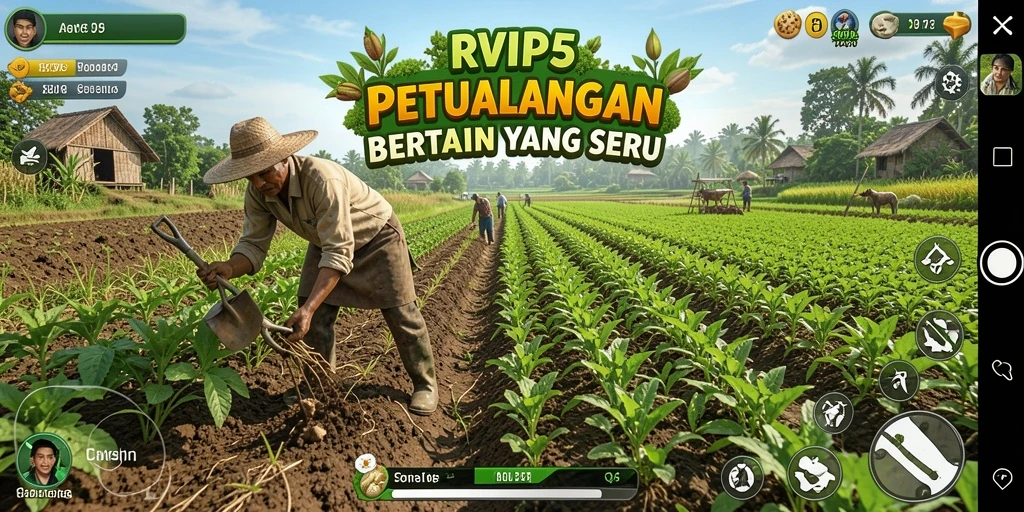Tangkapan layar RVIP5 menunjukkan aktivitas bertani yang seru dan mengasyikkan.