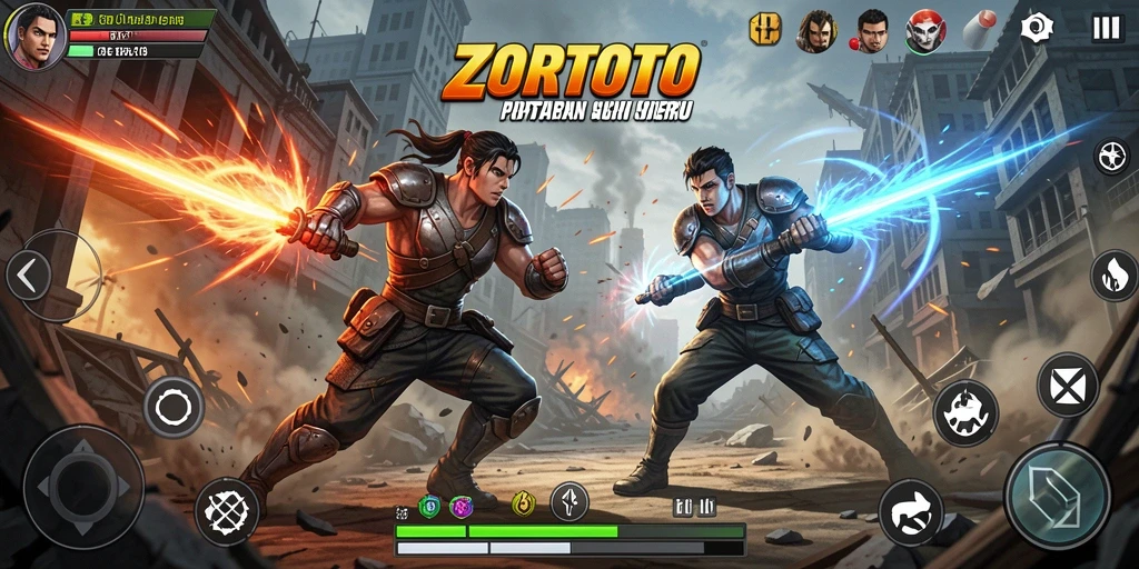 Screenshot ZORTOTO menampilkan aksi pertarungan yang intens dan grafis menawan.
